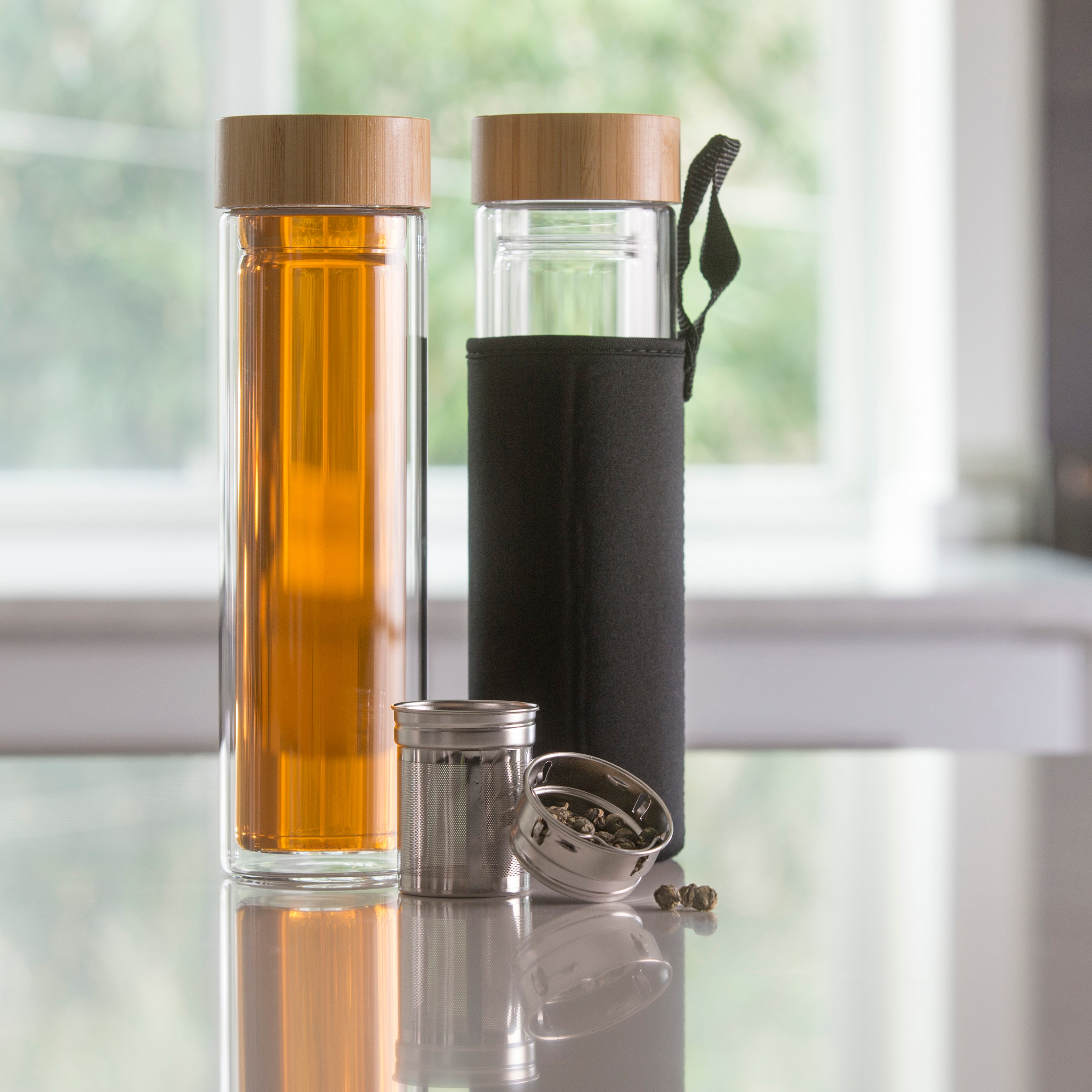 The Love Bamboo Tea Tumbler with Strainer and Infuser + Sleeve